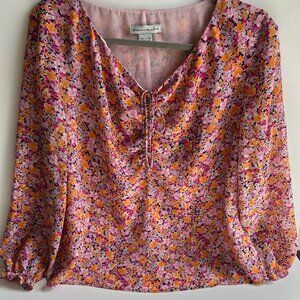 Bianca Nygard V neck long sleeve floral blouse in orange and pink women's size 1